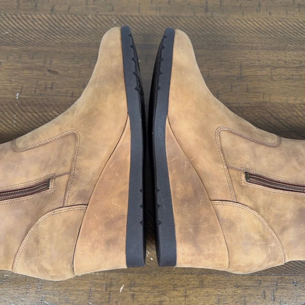 UGG Boots Womens 10 Tan Leather Joely Wedge Shearling Winter Waterproof Y2K